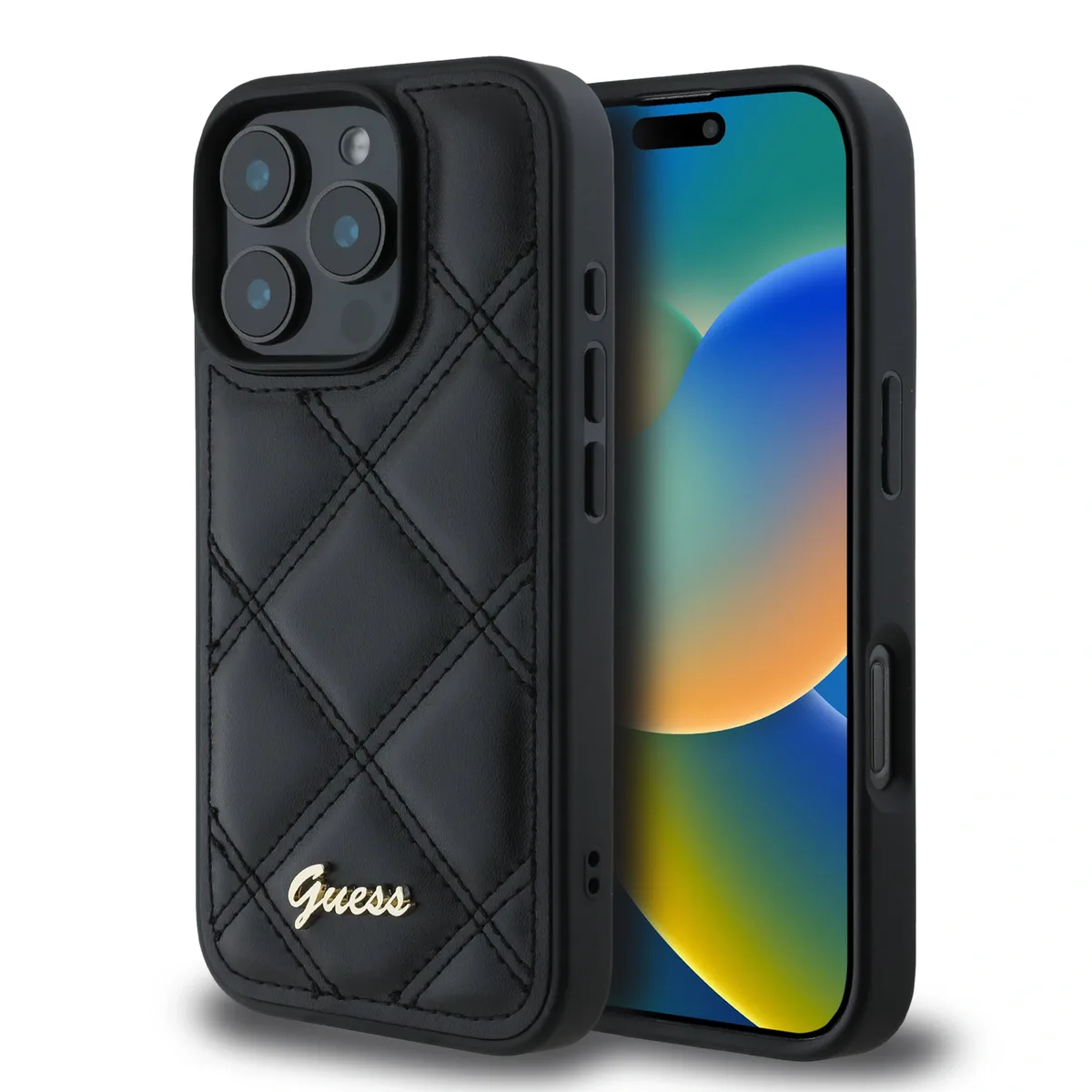 Quilted Kunstleer iPhone 16 Pro Max hoesje - Zwart fra Guess – produktbillede