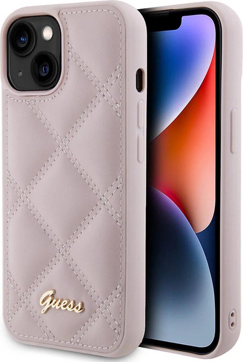 Quilted Metal Logo Back Case - Geschikt voor Apple iPhone 15 (6.1") de Guess en Rose – photo produit