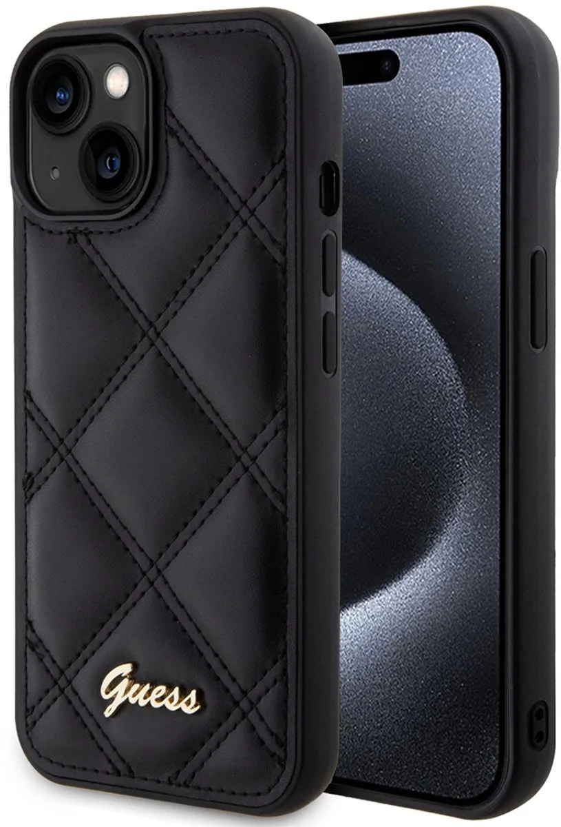 Quilted Metal Logo Back Case - Geschikt voor Apple iPhone 15 (6.1") von Guess in Schwarz – Produktfoto