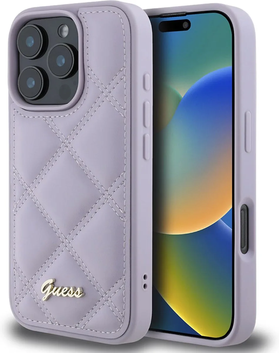 Quilted Puffed Metal Logo Back Cover hoesje voor Apple iPhone 16 Pro Max fra Guess i Lilla – produktbillede