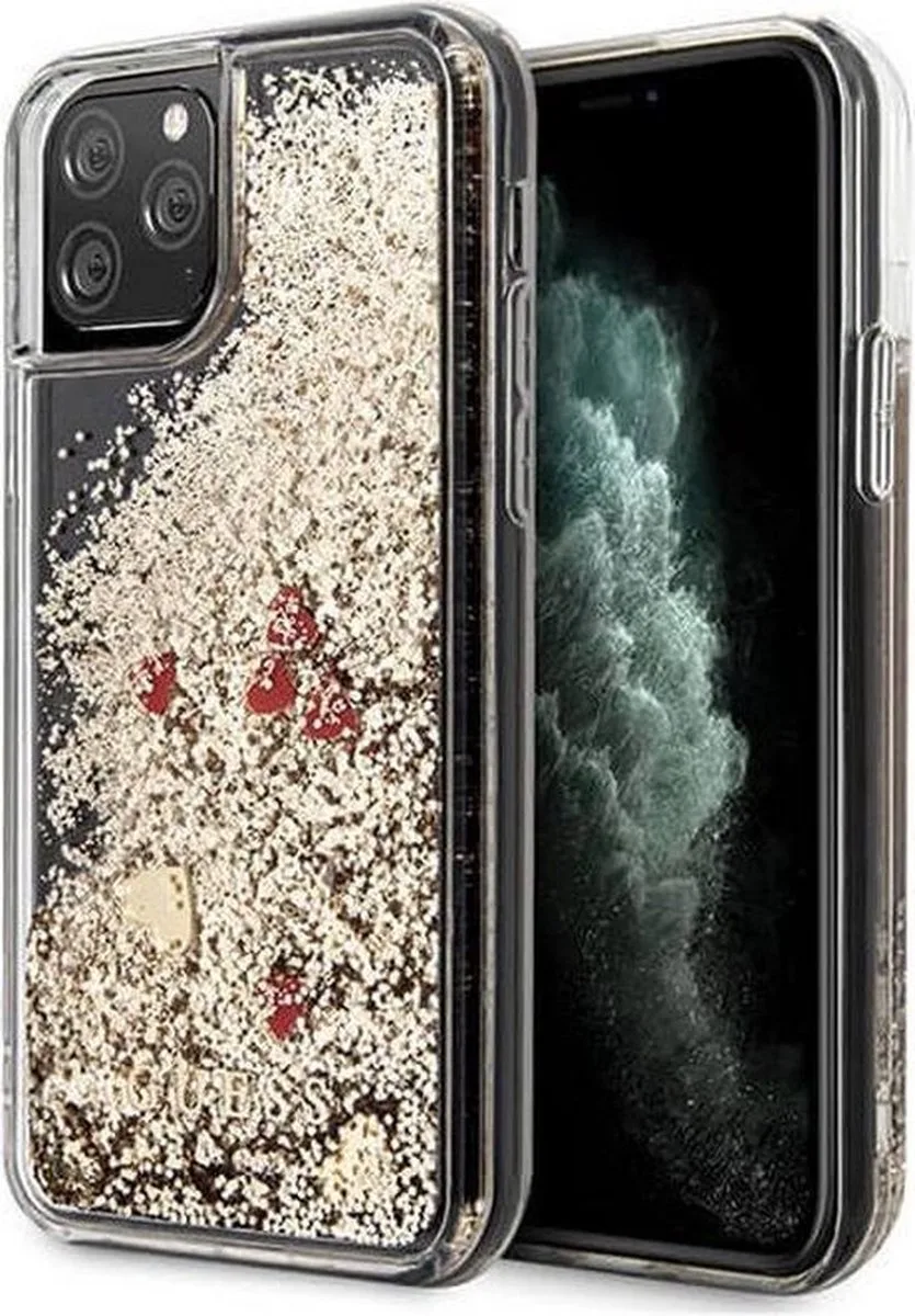 Red Hearts Glitter Back Case - Geschikt voor Apple iPhone 11 Pro (5.8") - Goud fra Guess i Goud – Hearts – produktbillede