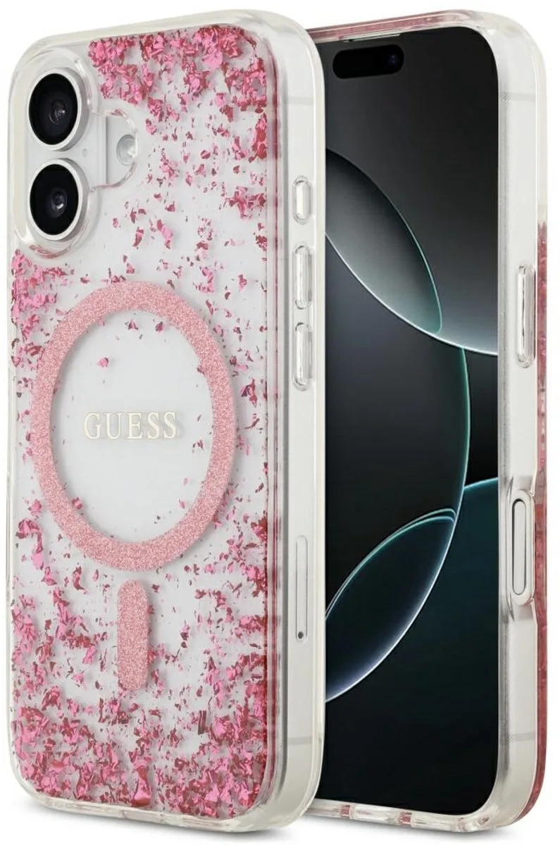 Resin Onderkant Glitter Hoesje Voor Iphone 17 Magsafe Beschermingshoesje van Guess in Zwart – productfoto