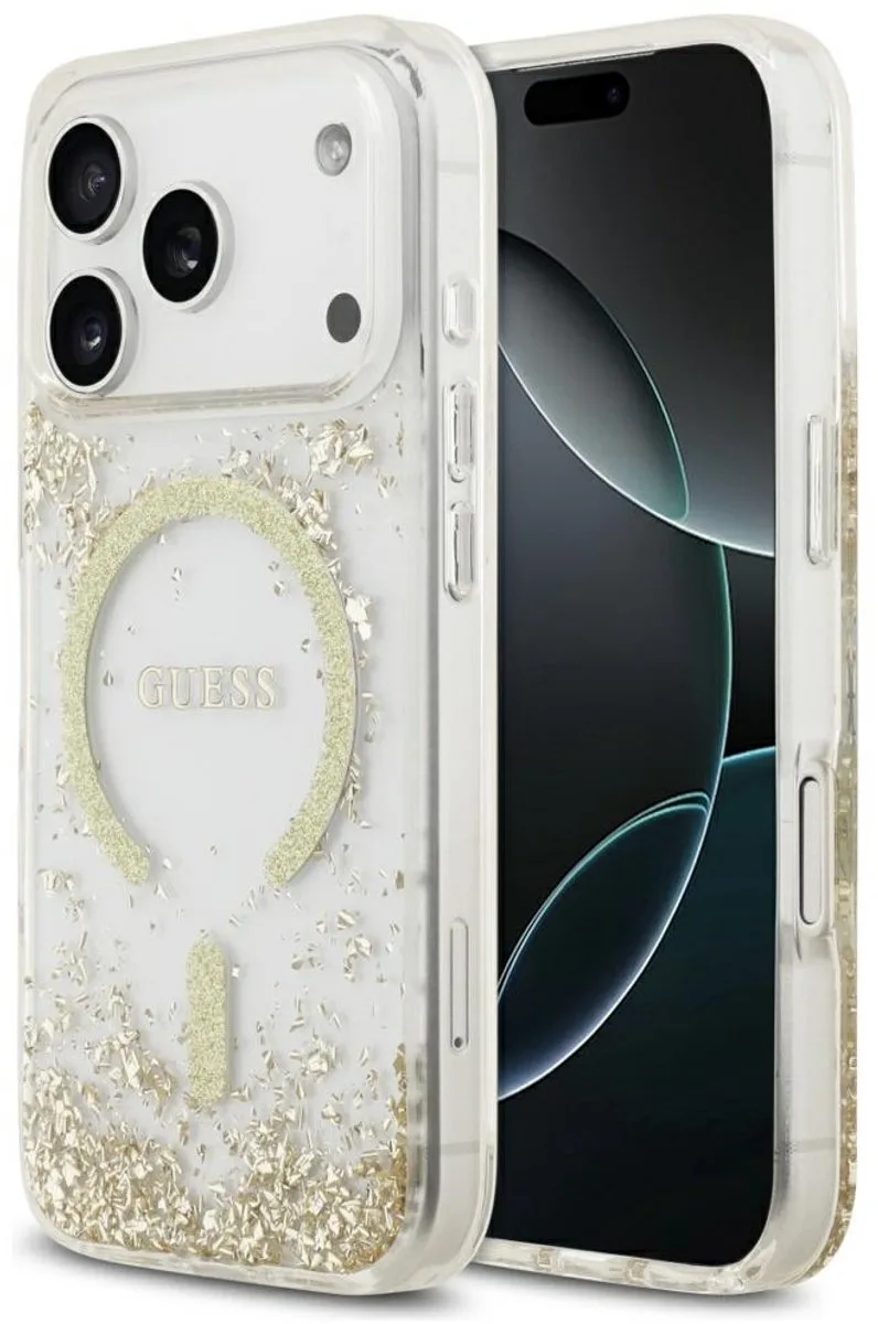 Resin Onderkant Glitter Hoesje Voor Iphone 17 Pro Magsafe Bescherming van Guess in Zwart – productfoto