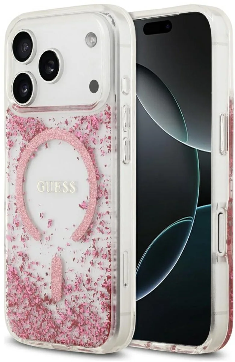 Resin Onderkant Glitter Hoesje Voor Iphone 17 Pro Magsafe Met Luxe van Guess in Zwart – productfoto