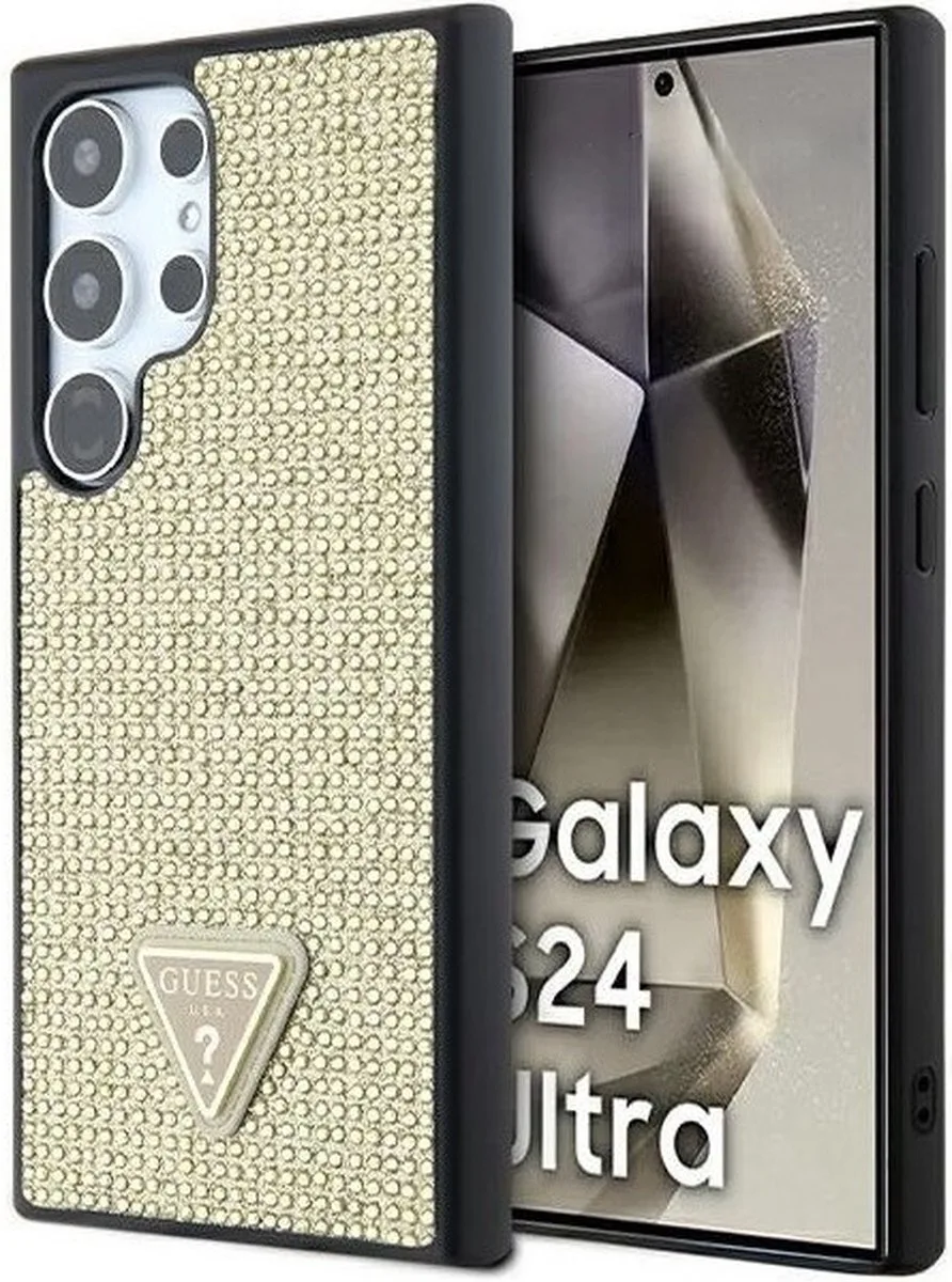 Rhinestones Triangle Logo Back Case - Geschikt voor Samsung Galaxy S24 Ultra (S928) van Guess in Goud – productfoto
