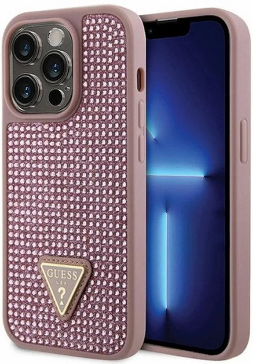 Rhinestones Triangle Logo Back Cover - Apple iPhone 14 Pro Max (6.7") fra Guess i Lyserød – produktbillede