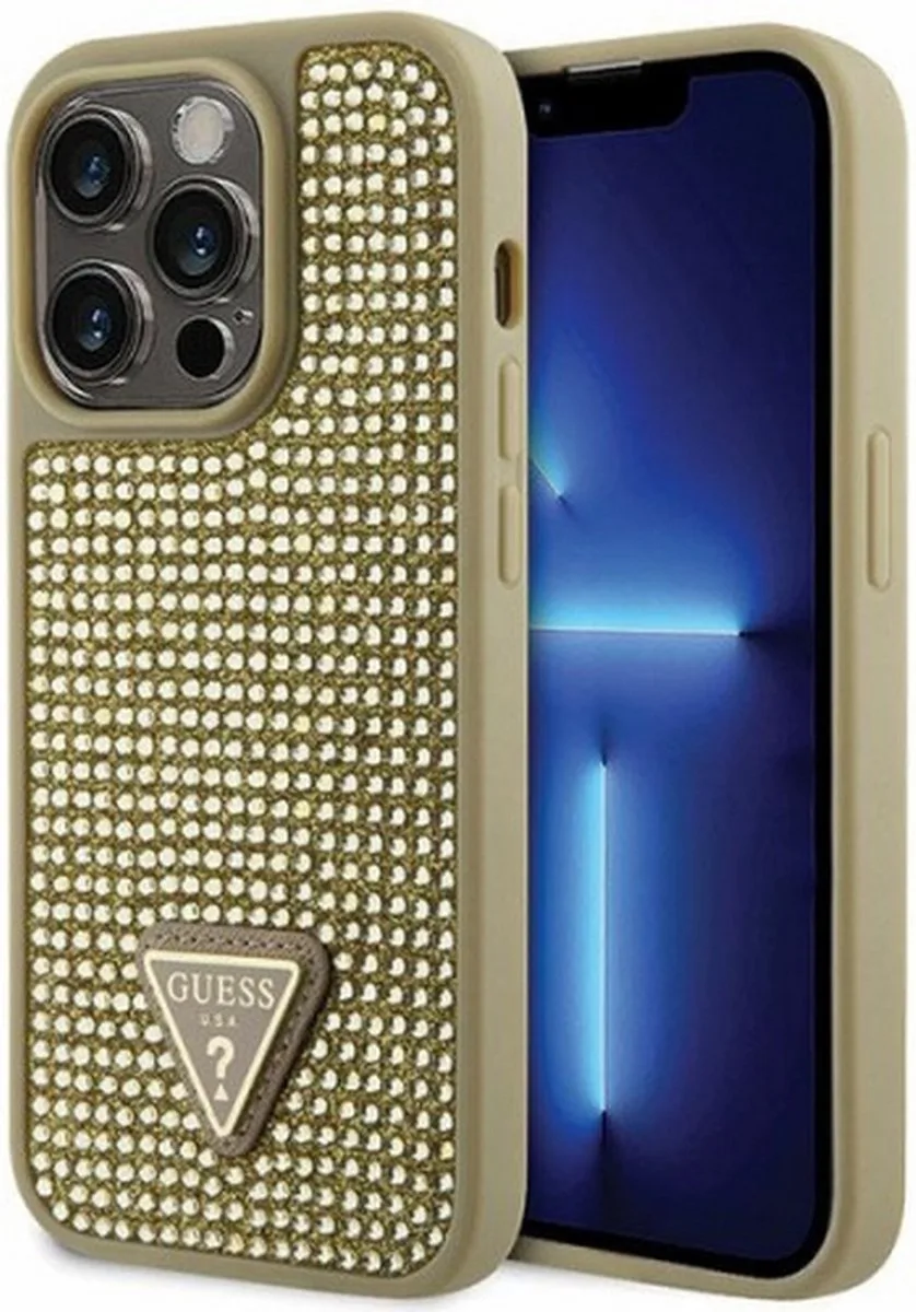 Rhinestones Triangle Logo Back Cover - Geschikt voor Apple iPhone 14 Pro Max (6.7") van Guess in Goud – productfoto