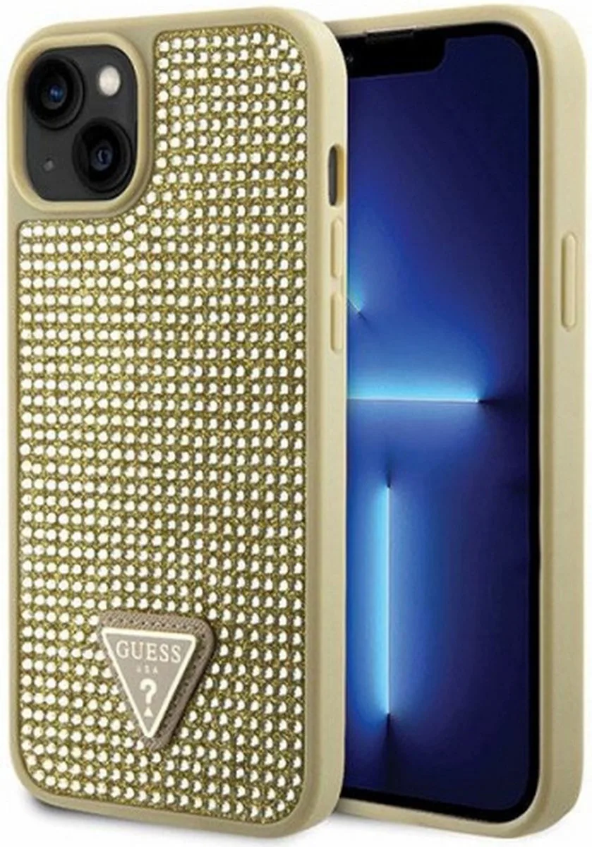 Rhinestones Triangle Logo Back Cover - Geschikt voor Apple iPhone 14 (6.1") de Guess en Or – photo produit