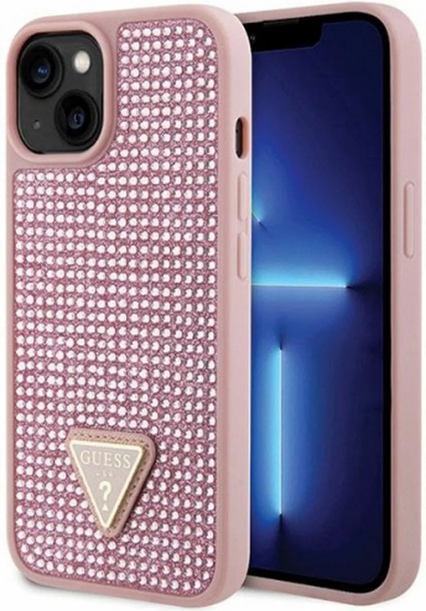 Rhinestones Triangle Logo Back Cover - Geschikt voor Apple iPhone 14 (6.1") de Guess en Rose – photo produit