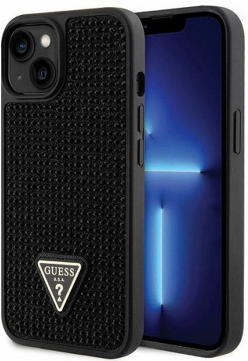 Rhinestones Triangle Logo Back Cover - Geschikt voor Apple iPhone 14 (6.1") de Guess en Noir – photo produit