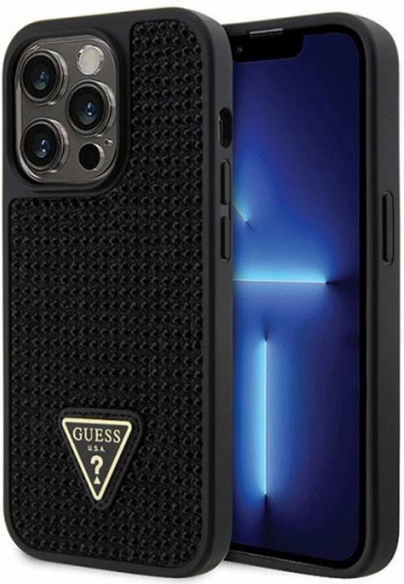 Rhinestones Triangle Logo Back Cover - Geschikt voor Apple iPhone 14 Pro Max (6.7") van Guess in Zwart – productfoto