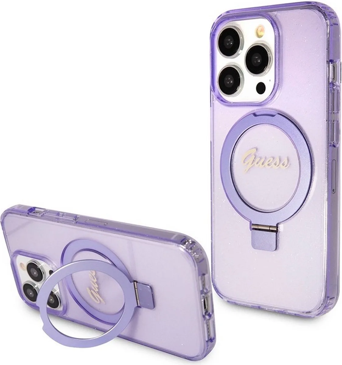 Ring Glitter Back Case (MagSafe Compatible) - Geschikt voor Apple iPhone 15 Pro Max (6.7") de Guess en Violet – photo produit