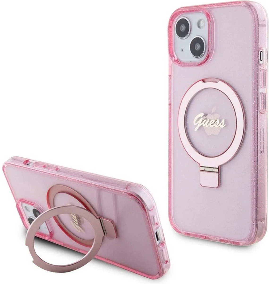 Ring Glitter Back Case (MagSafe Compatible) - Geschikt voor Apple iPhone 15 (6.1") van Guess in Roze – productfoto