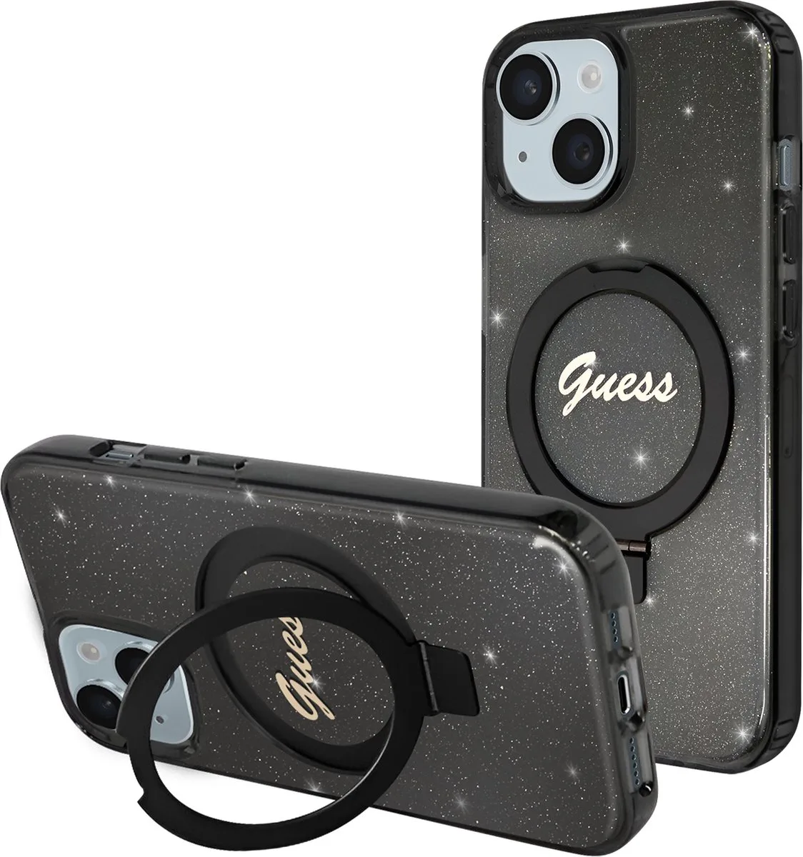 Ring Glitter Back Case (MagSafe Compatible) - Geschikt voor Apple iPhone 15 (6.1") de Guess en Noir – photo produit