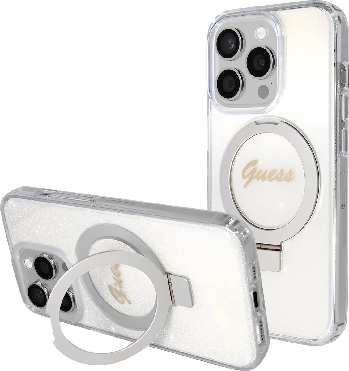 Ring Glitter Back Case (MagSafe Compatible) - Geschikt voor Apple iPhone 15 Pro (6.1") von Guess in Transparent – Produktfoto