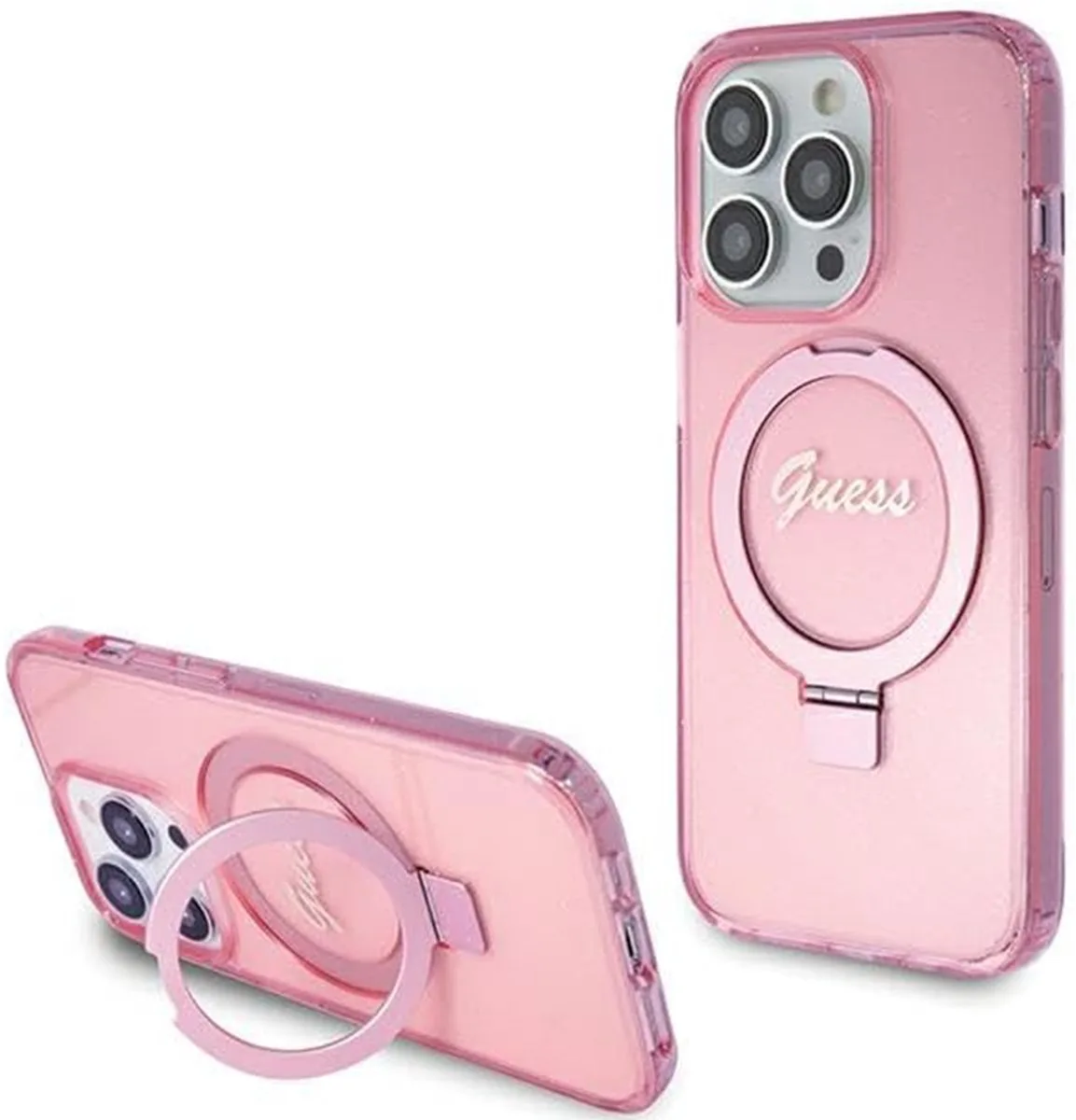 Ring Glitter Back Case (MagSafe Compatible) - Geschikt voor Apple iPhone 15 Pro (6.1") von Guess in Rosa – Produktfoto
