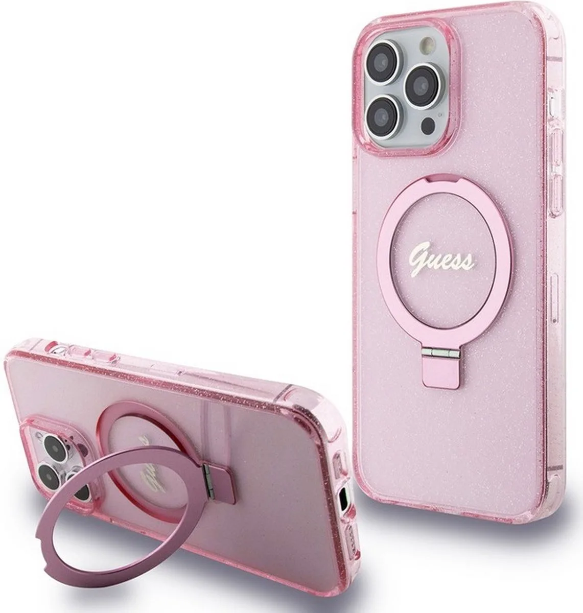 Ring Glitter Back Case (MagSafe Compatible) - Geschikt voor Apple iPhone 15 Pro Max (6.7") von Guess in Rosa – Produktfoto