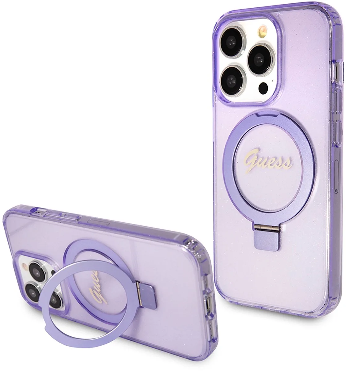 Ring Glitter Back Case (MagSafe Compatible) - Geschikt voor Apple iPhone 15 Pro (6.1") de Guess en Violet – photo produit