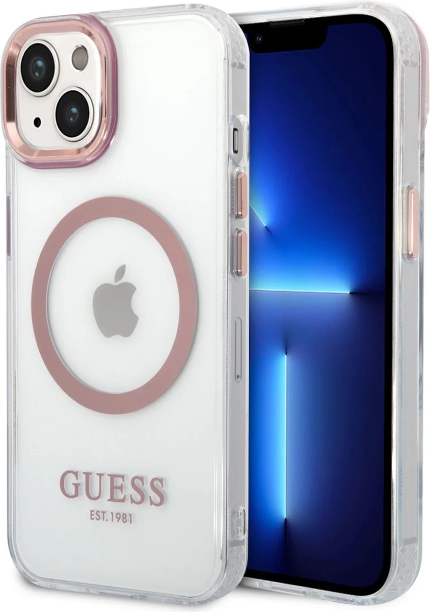 Roze Back Cover Magsafe iPhone 14 TPU Telefoonhoesje - Bescherm Je Telefoon! van Guess in Transparant – productfoto