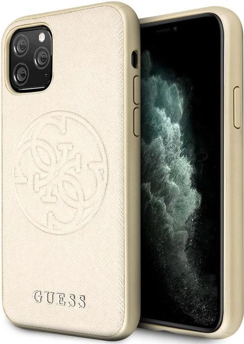 Saffiano Back Case - Geschikt voor Apple iPhone 11 Pro (5.8") van Guess in Goud – productfoto