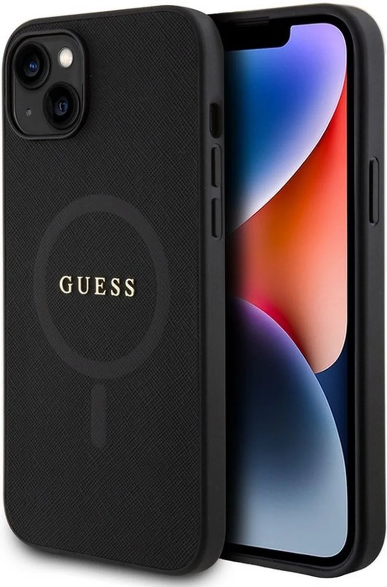 Saffiano Back Case (MagSafe Compatible) - Apple iPhone 15 (6.1") de Guess en Noir – photo produit
