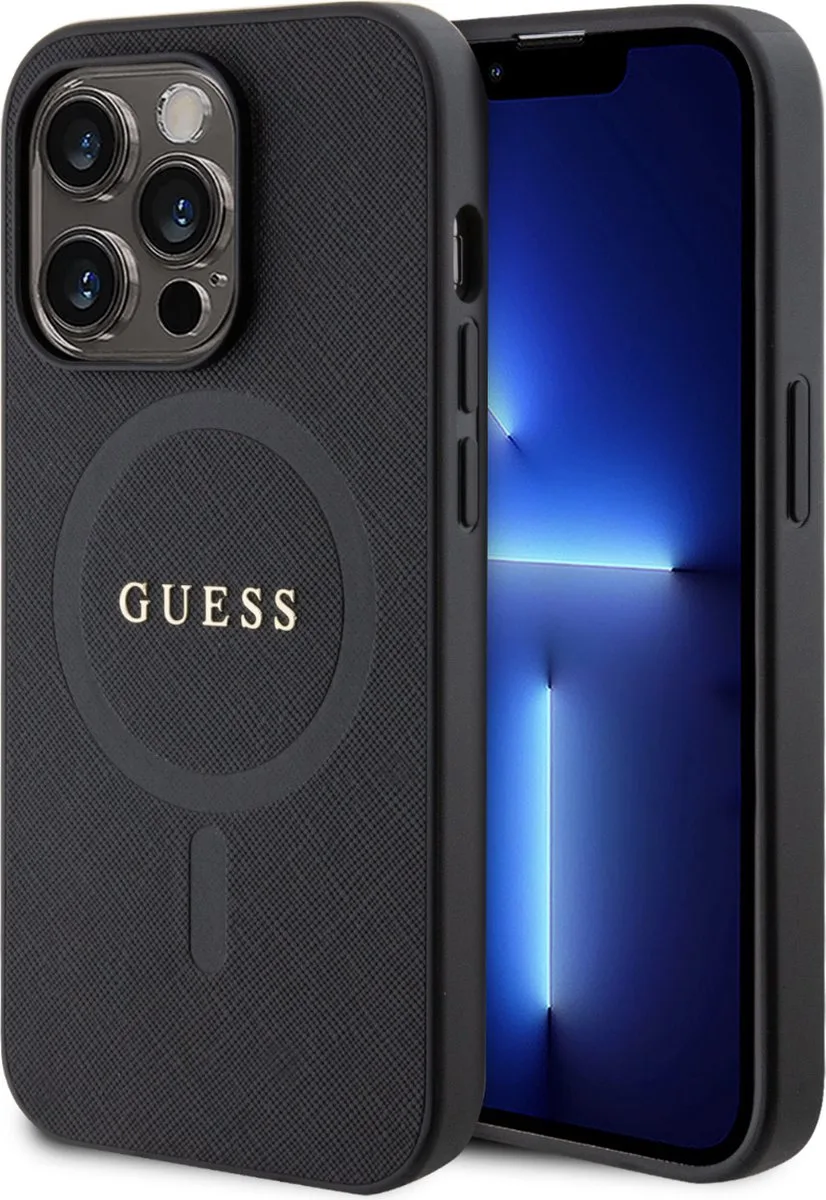 Saffiano Back Case (MagSafe Compatible) - Apple iPhone 15 Pro Max (6.7") fra Guess i Sort – produktbillede