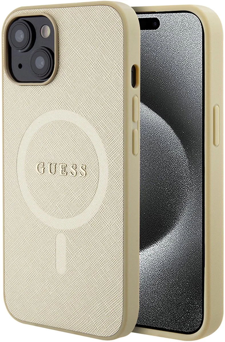 Saffiano Back Case (MagSafe Compatible) - Geschikt voor Apple iPhone 15 Plus (6.7") von Guess in Gold – Produktfoto