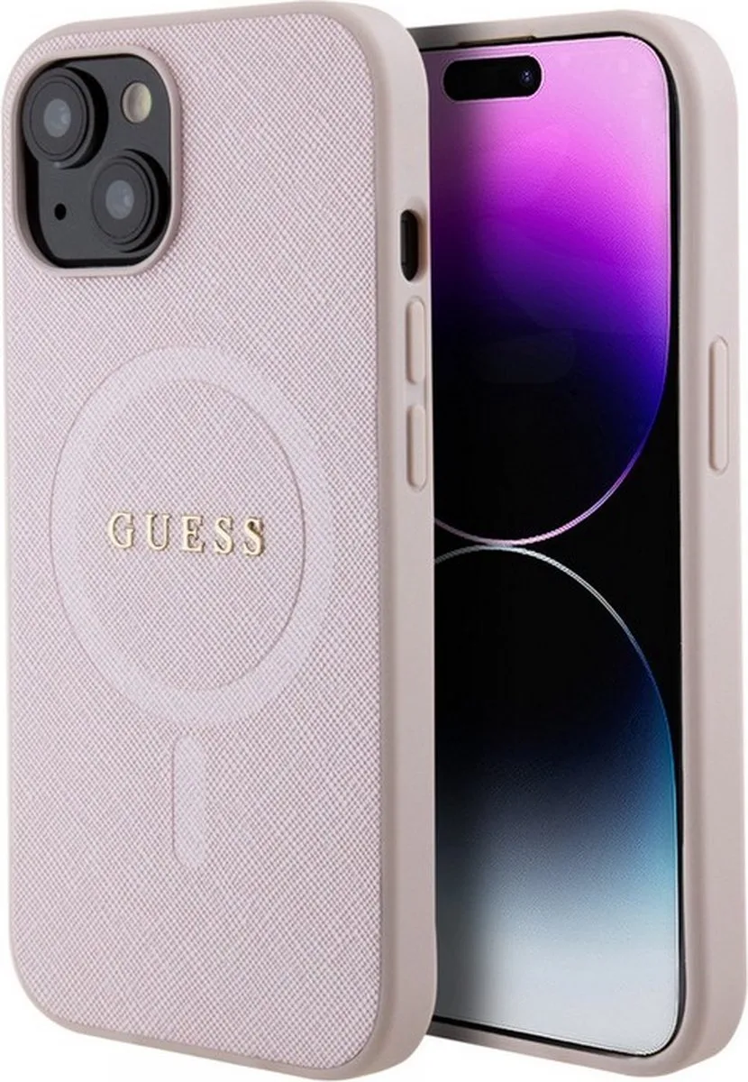 Saffiano Back Case (MagSafe Compatible) - Geschikt voor Apple iPhone 15 (6.1") von Guess in Rosa – Produktfoto