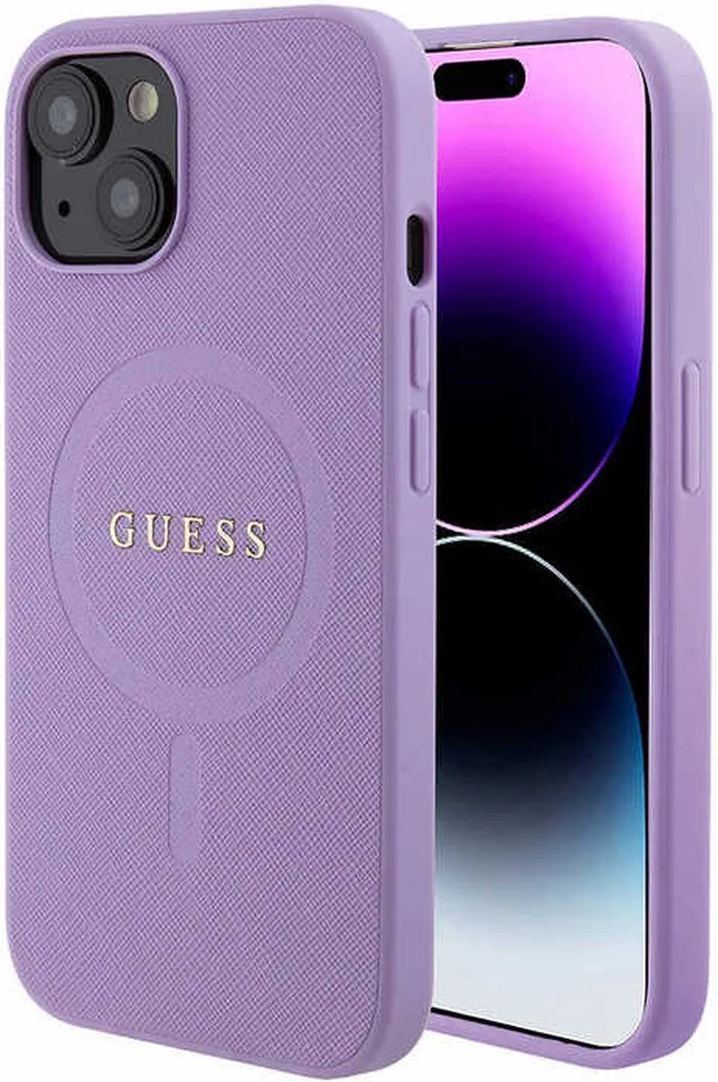 Saffiano Back Case (MagSafe Compatible) - Geschikt voor Apple iPhone 15 (6.1") van Guess in Paars – productfoto