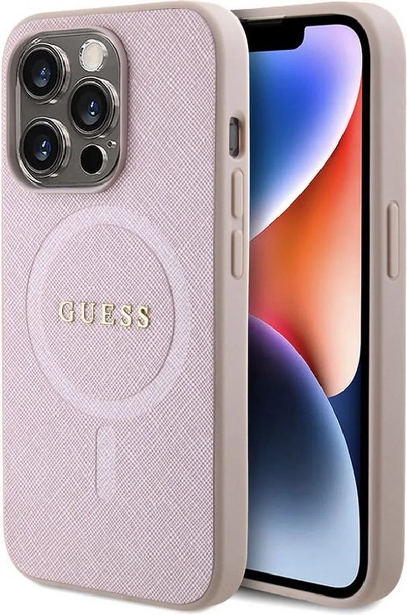 Saffiano Back Case (MagSafe Compatible) - Geschikt voor Apple iPhone 15 Pro Max (6.7") van Guess in Roze – productfoto