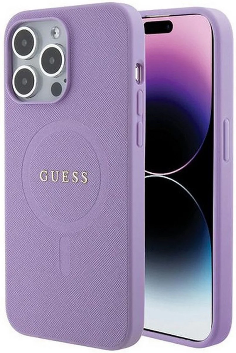 Saffiano Back Case (MagSafe Compatible) - Geschikt voor Apple iPhone 15 Pro Max (6.7") von Guess in Lila – Produktfoto