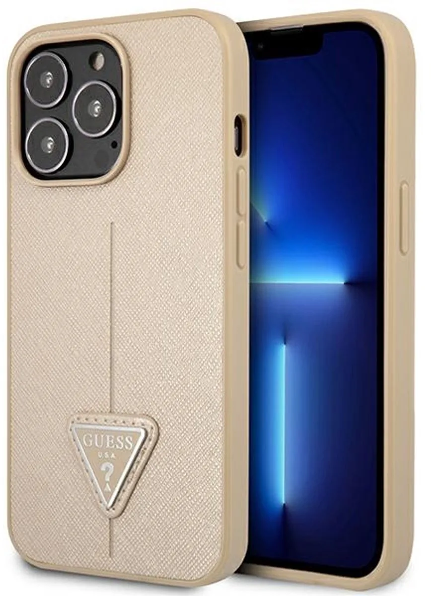 Saffiano - Hoesje voor Mobiele Telefoon - iPhone 14 Pro Max - Elegant ontwerp fra Guess i Beige – produktbillede