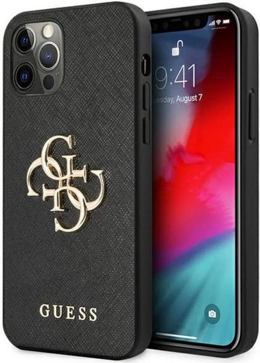 Saffiano Metal 4G Back Case - Geschikt voor Apple iPhone 12 Pro Max (6.7") de Guess en Noir – photo produit