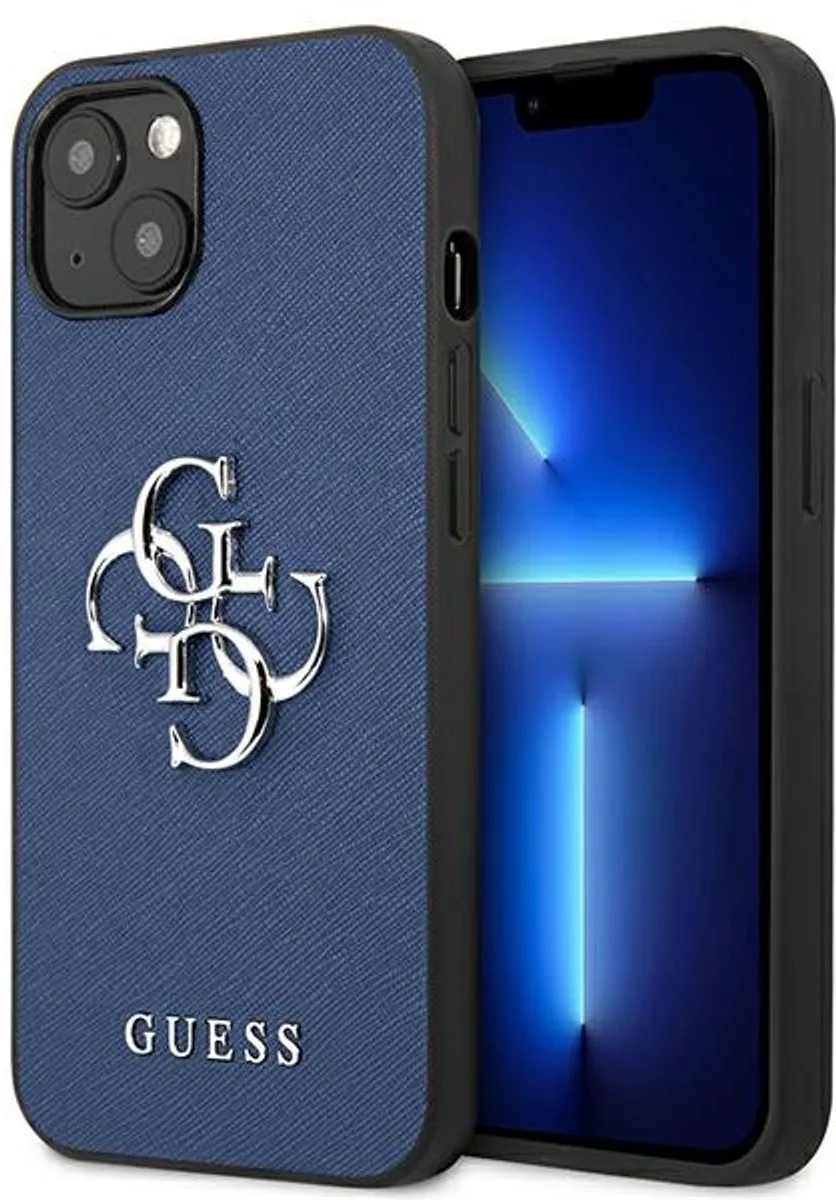 Saffiano Metal Logo Back Case - Apple iPhone 13 Mini (5.4") de Guess en Bleu – photo produit