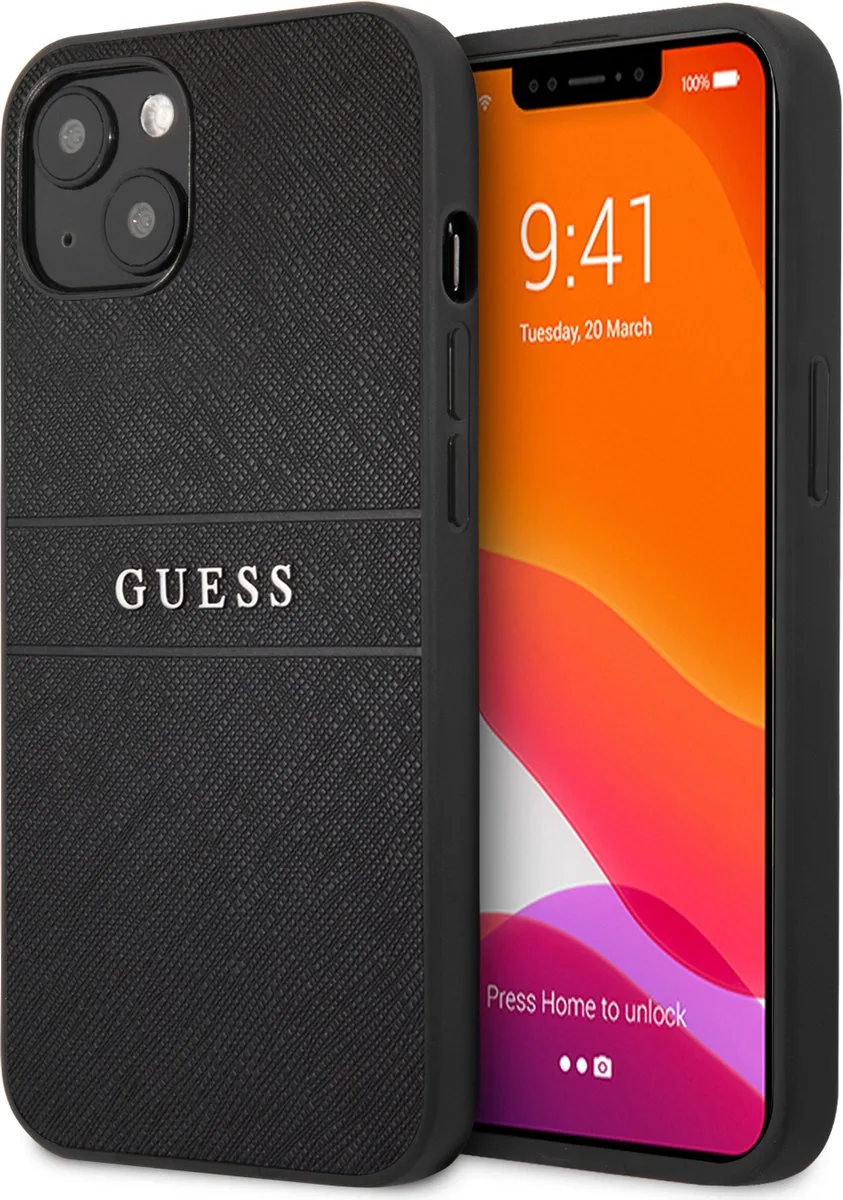Saffiano PU leren Backcase iPhone 13 Mini hoesje de Guess en Noir – photo produit