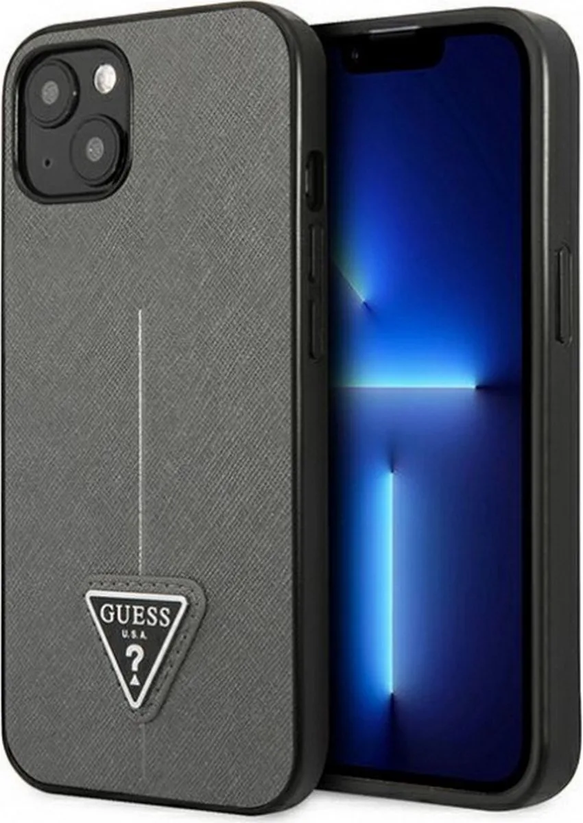 Saffiano Triangle Back Case - Geschikt voor Apple iPhone 13 (6.1") - Grijs de Guess en Gris – photo produit