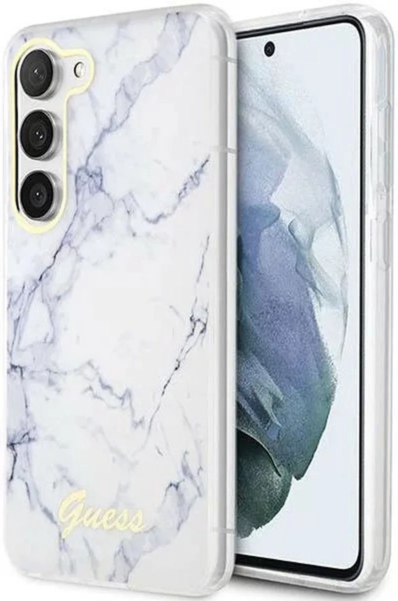 Samsung Galaxy S23 Hoesje Back Cover Marmer de Guess en Blanc – photo produit