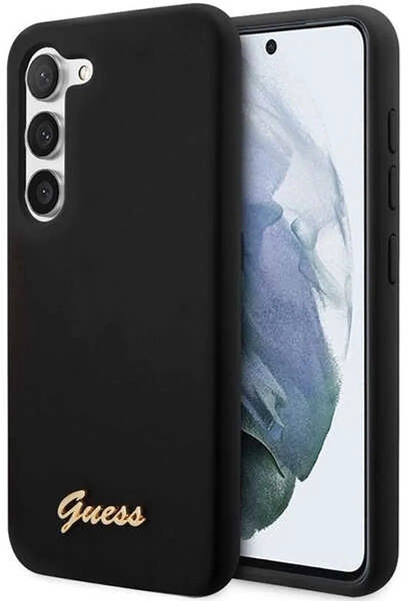 Samsung Galaxy S23+ Hoesje Siliconen Hard Case Gold Logo de Guess en Noir – photo produit