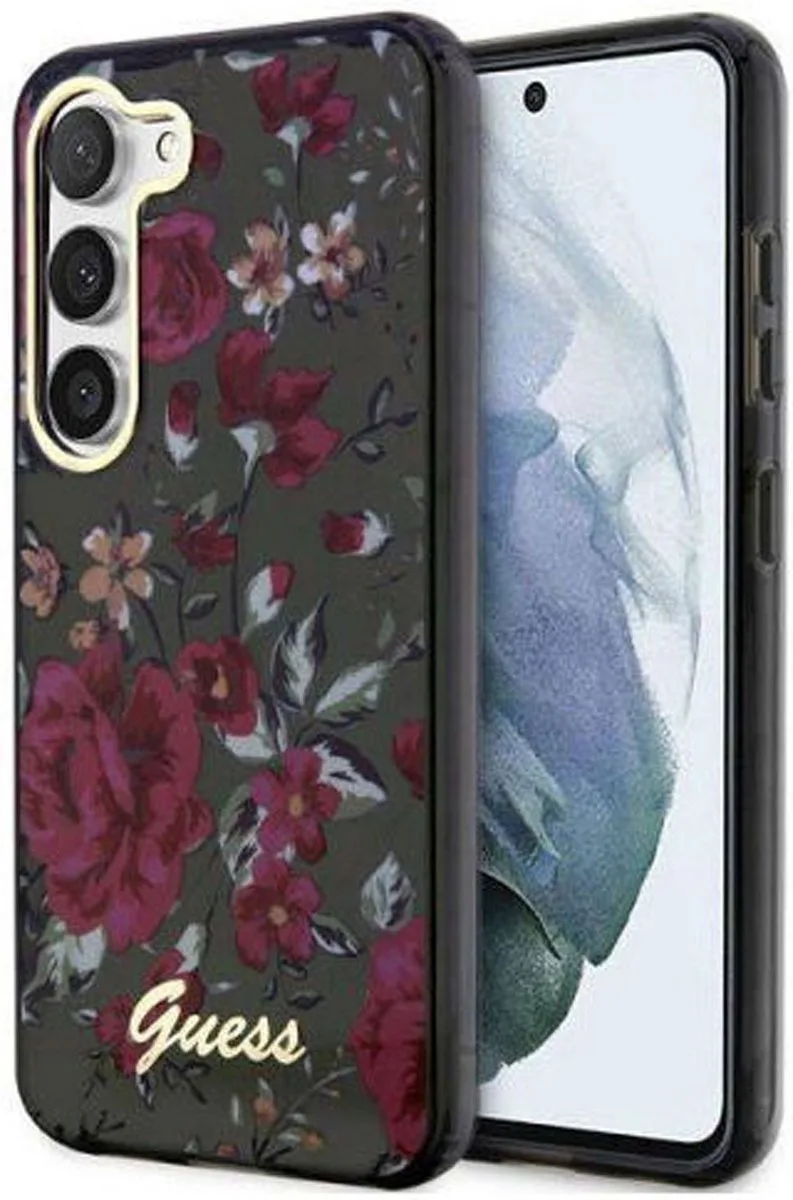Samsung Galaxy S23 Plus Hoesje Flower Back Cover Khaki de Guess en Print – photo produit