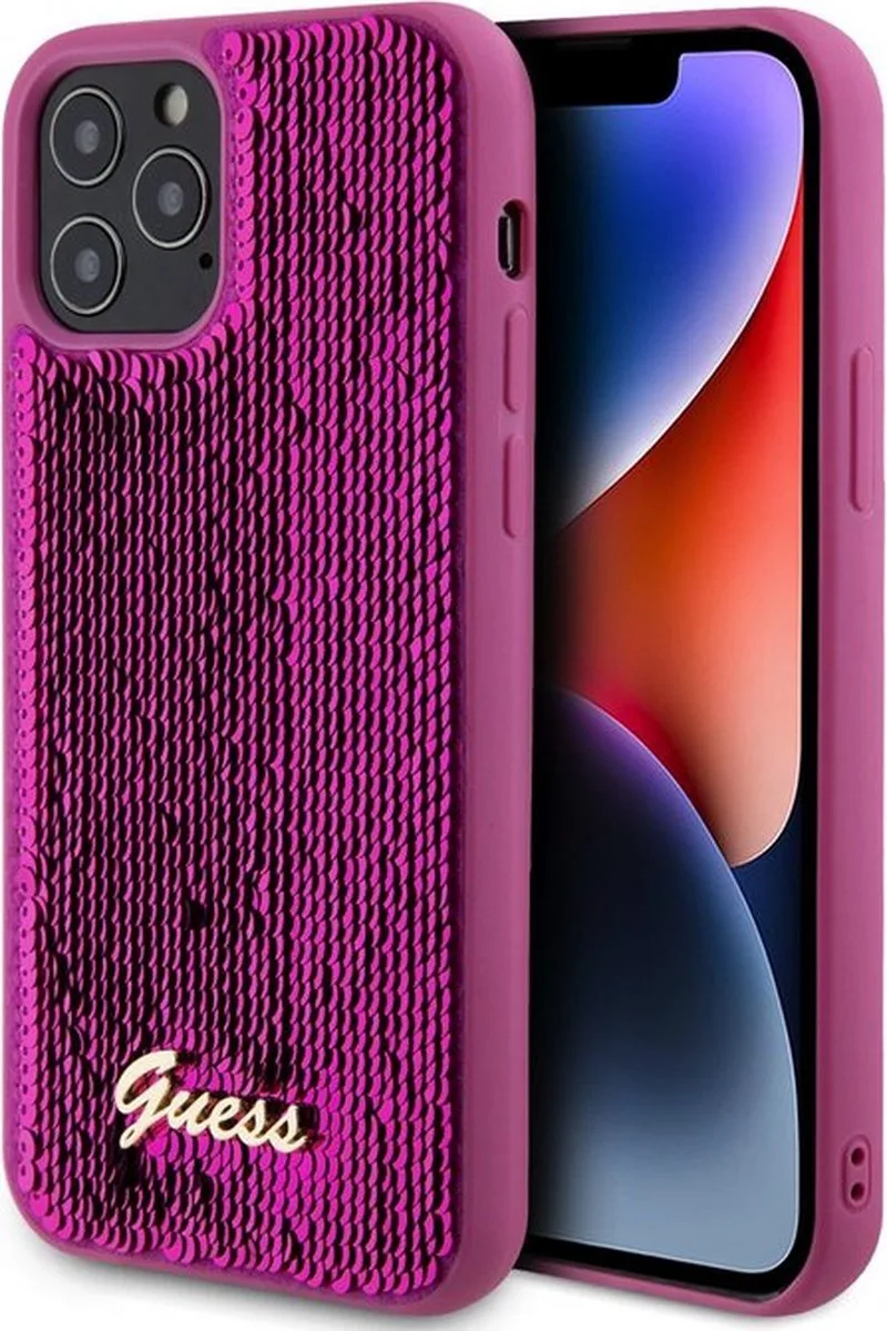 Sequins Back Case - Geschikt voor Apple iPhone 12/12 Pro (6.1") van Guess in Magenta – productfoto