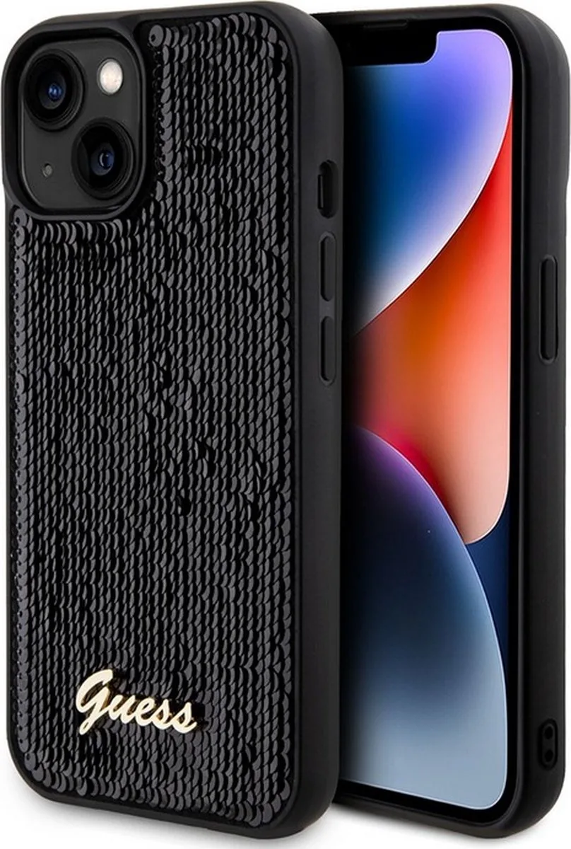 Sequins Script Logo Back Case - Geschikt voor Apple iPhone 15 Plus (6.7") från Guess i Svart – produktbild