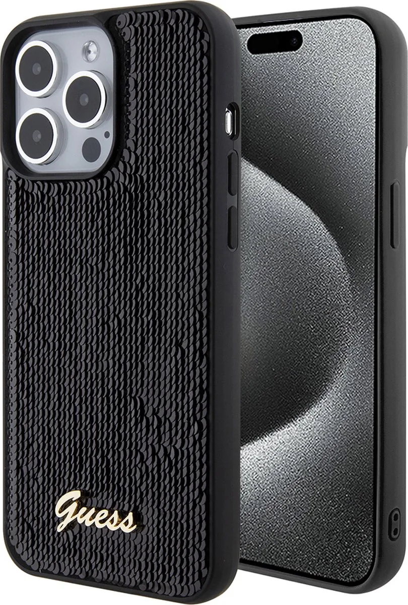 Sequins Script Logo Back Case - Geschikt voor Apple iPhone 15 Pro Max (6.7") von Guess in Schwarz – Produktfoto