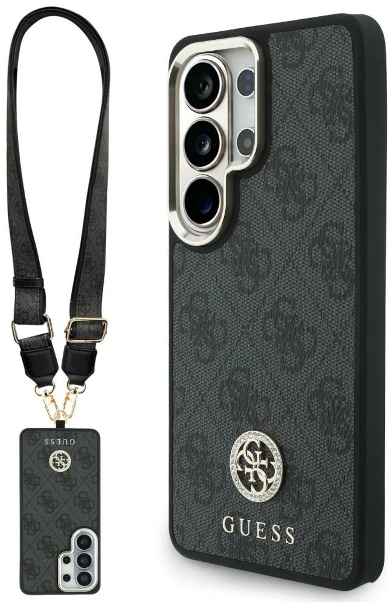 Set Hoesje + Koord Guess 4G Big Rhinestone Triangle Strap MagSafe voor Samsung Galaxy S26 Ultra de Guess en Noir – photo produit