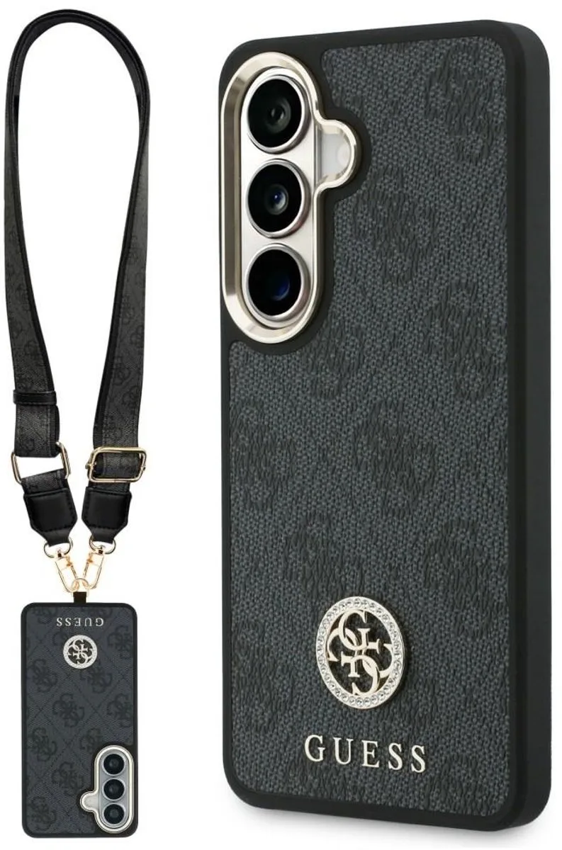 Set Hoesje + Koord Guess 4G Big Rhinestone Triangle Strap MagSafe voor Samsung Galaxy S26 de Guess en Noir – photo produit