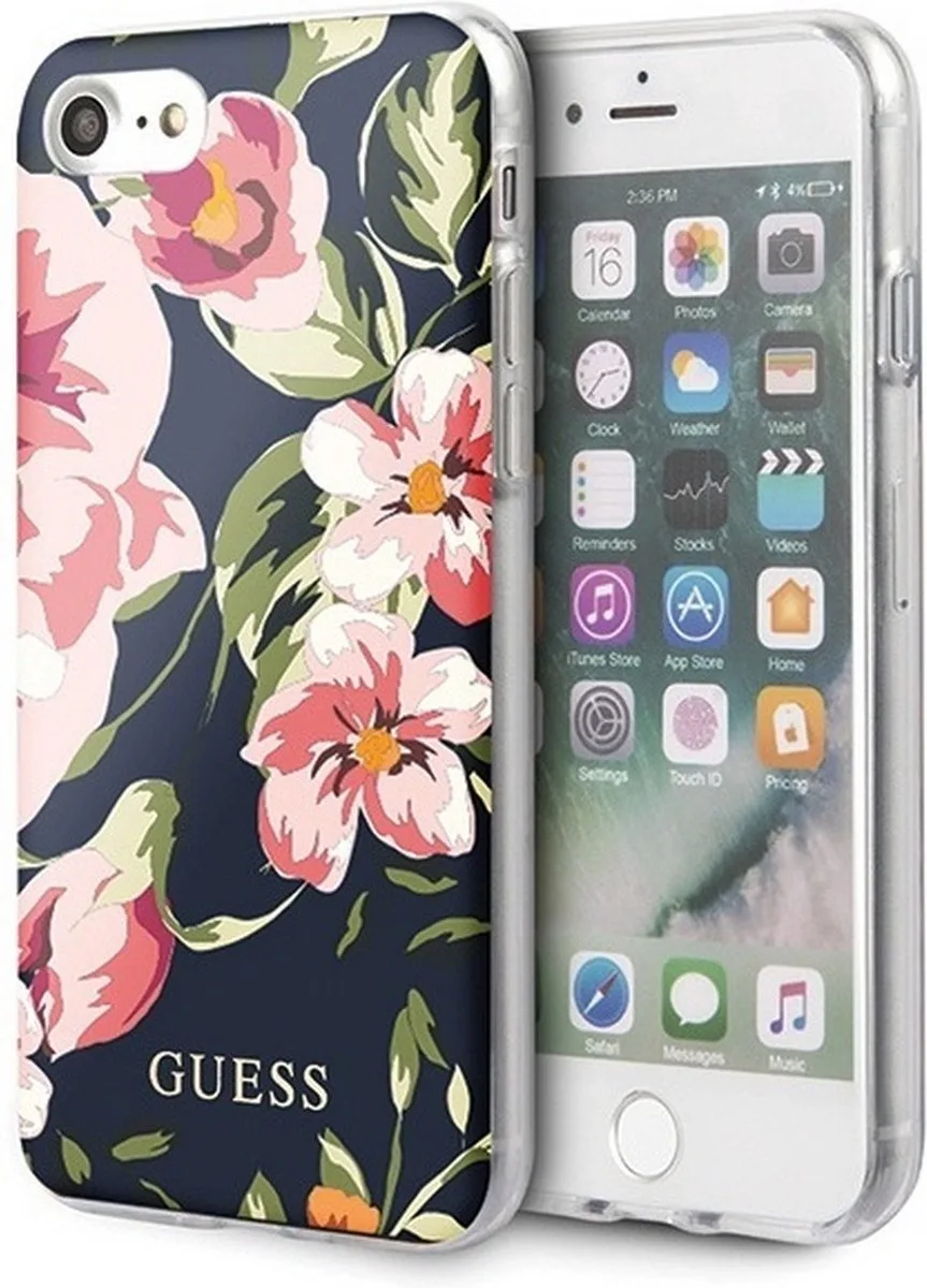 Shiny Flower Back Case - Geschikt voor Apple iPhone 7/8/SE (2020) - Design N.3 de Guess en Bleu – photo produit