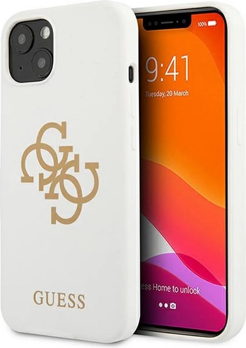 Silicone 4G Logo Back Case - Geschikt voor Apple iPhone 13 Mini (5.4") de Guess en Blanc – photo produit