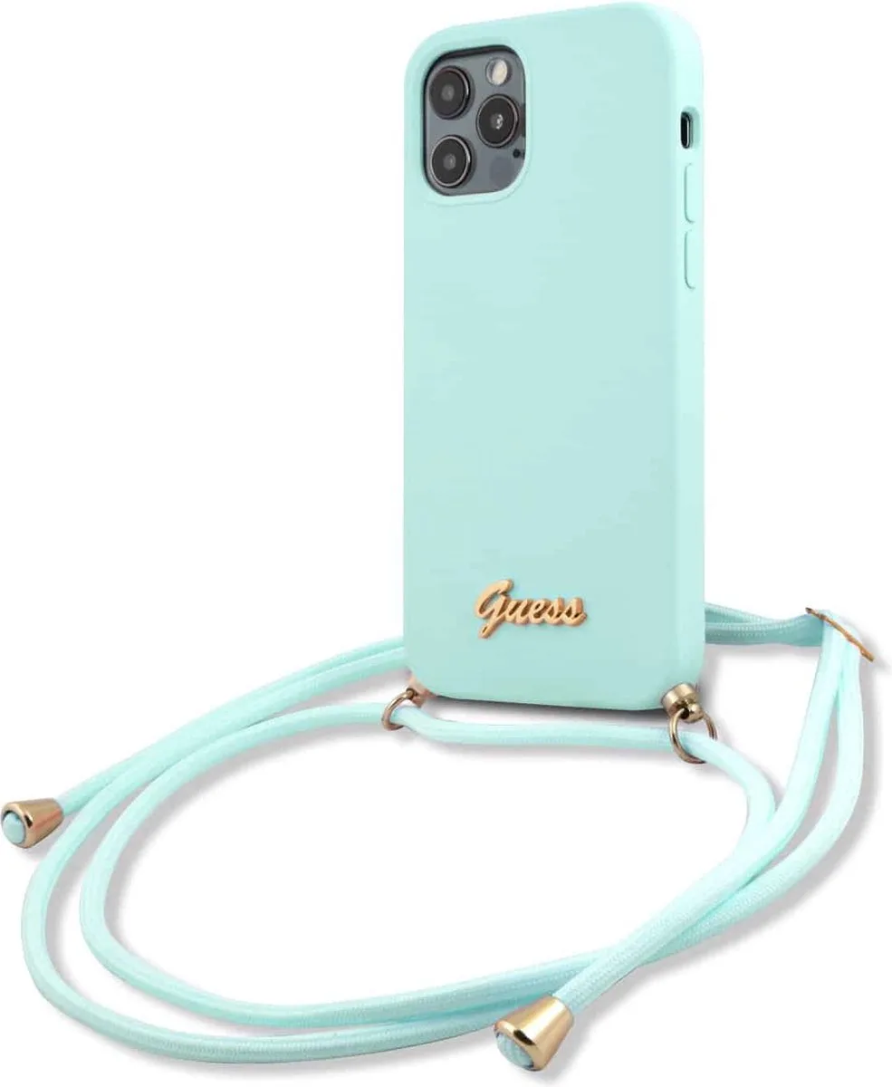Silicone Back Case met Koord - Geschikt voor Apple iPhone 12/12 Pro (6.1") - Blauw fra Guess i Lyseblå – produktbillede