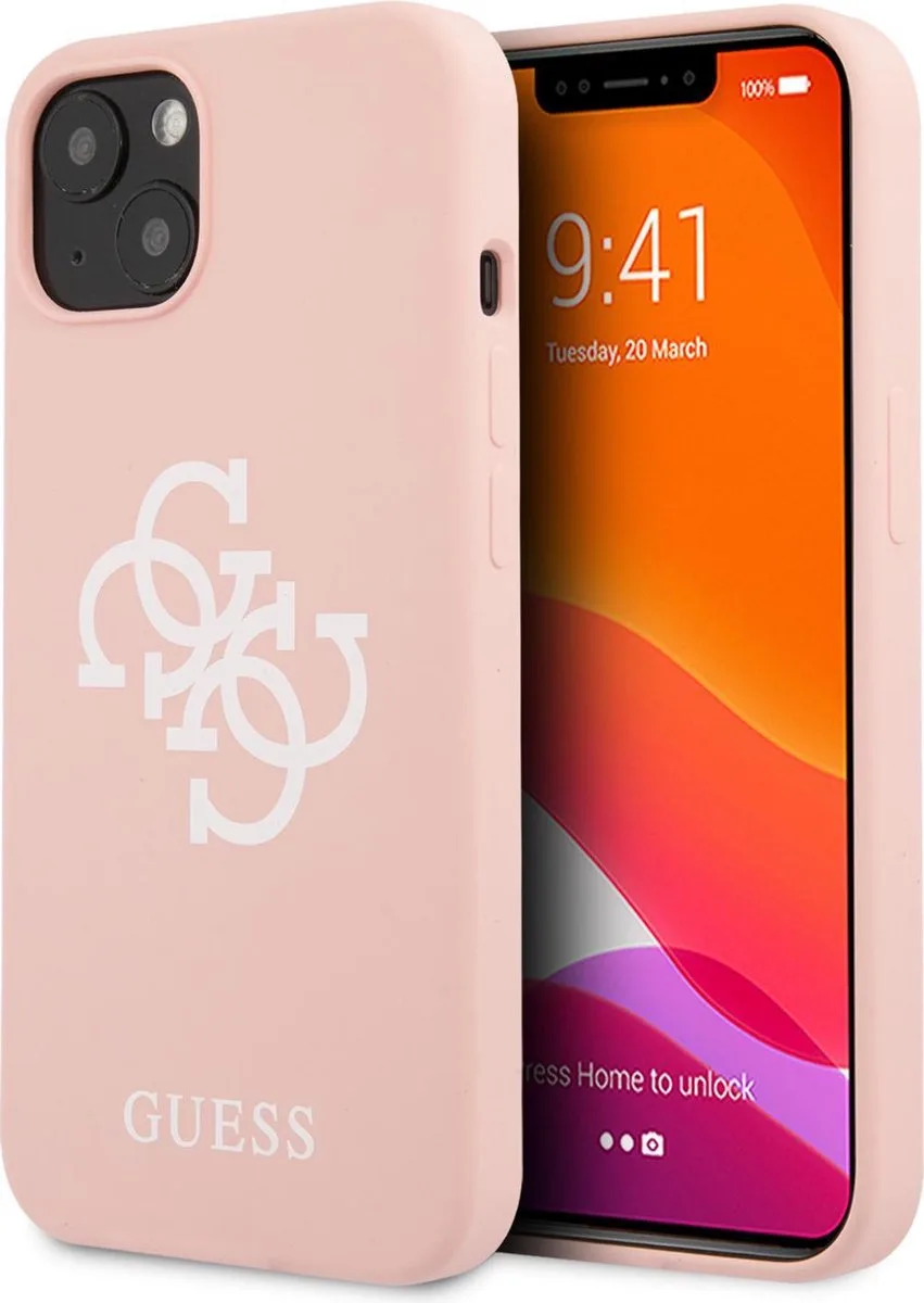 Silicone Back Cover voor Apple iPhone 13 Mini - Bescherm je Telefoon met Hoesje - Bescherm je Telefoon met Bescherming. fra Guess i Lyserød – produktbillede