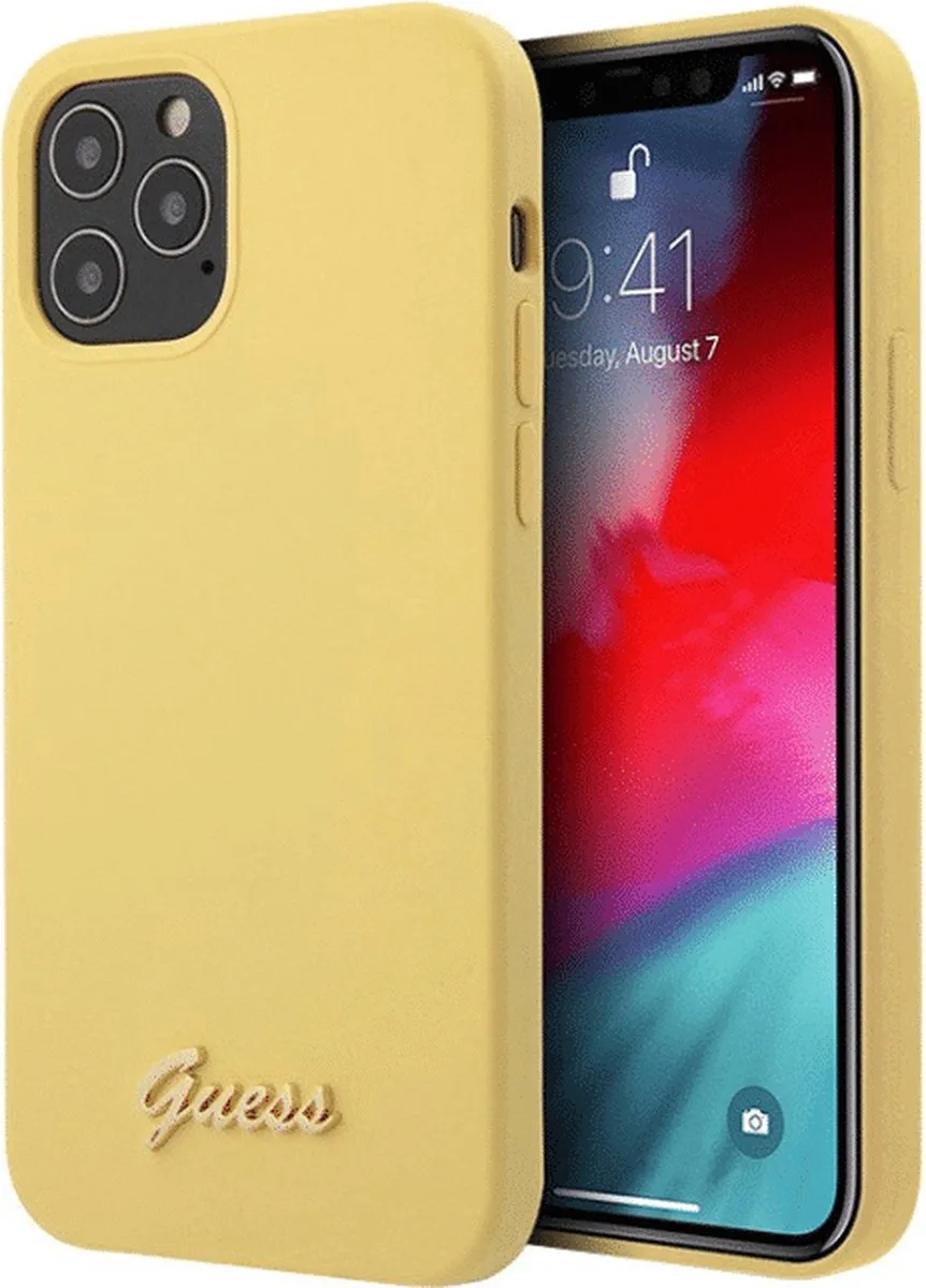 Silicone Backcover Retro Logo - voor iPhone 12 Pro Max van Guess in Geel – productfoto