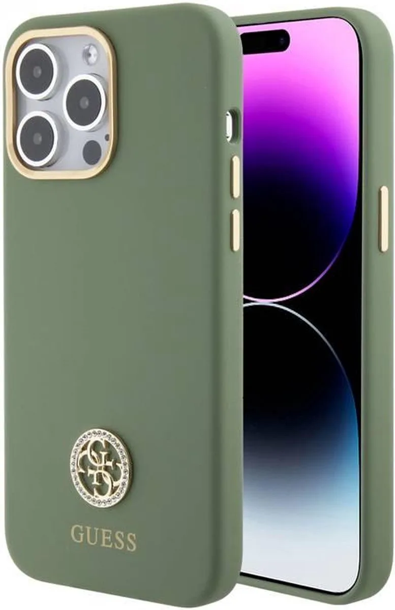 Silicone Case with 4G Strass Logo Case for iPhone 15 Pro van Guess in Groen – productfoto